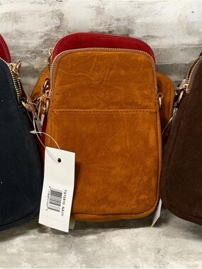 Women’s Suede Crossbody Bag in Rust/Tan and Red